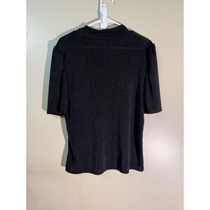 Kim & Cami Los Angeles Black Metallic Shimmer Mock Neck Puff Sleeve Top Large